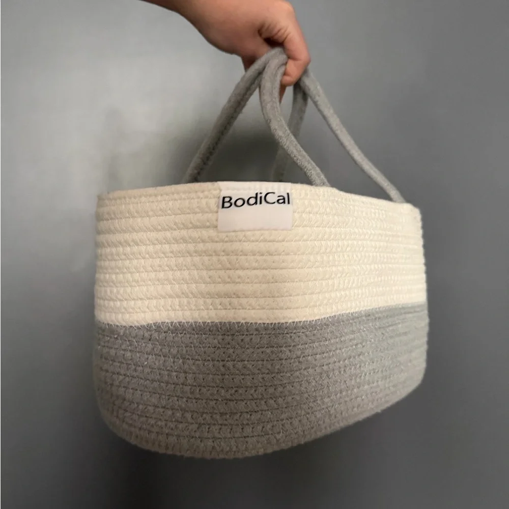 BodiCal Gray and White Woven Cotton Convertible Shower / Baby / Storage Basket